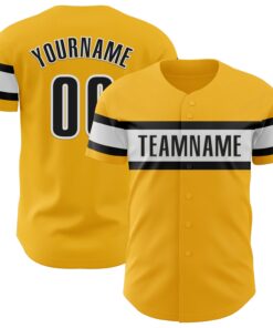 Custom Gold Black-White Authentic Baseball Jersey