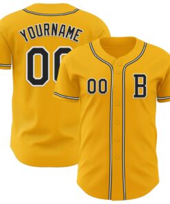 Custom Gold Black-White Authentic Baseball Jersey