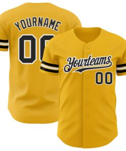 Custom Gold Black-White Authentic Baseball Jersey