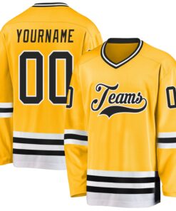 Custom Gold Black-White Hockey Jersey