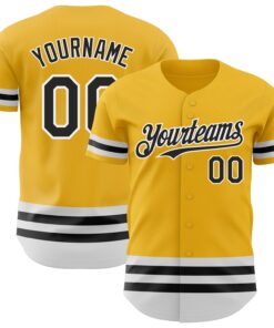 Custom Gold Black-White Line Authentic Baseball Jersey