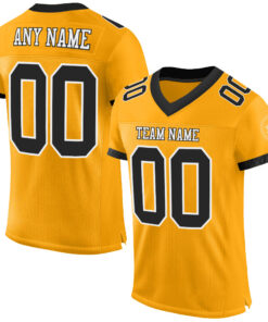 Custom Gold Black-White Mesh Authentic Football Jersey