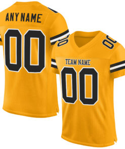 Custom Gold Black-White Mesh Authentic Football Jersey