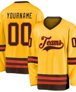 Custom Gold Brown-Orange Hockey Jersey