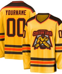 Custom Gold Brown-Orange Hockey Jersey