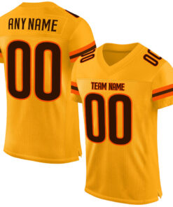 Custom Gold Brown-Orange Mesh Authentic Football Jersey