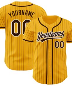 Custom Gold Brown Pinstripe Brown-White Authentic Baseball Jersey