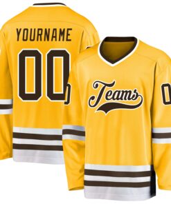 Custom Gold Brown-White Hockey Jersey