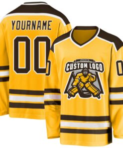 Custom Gold Brown-White Hockey Jersey