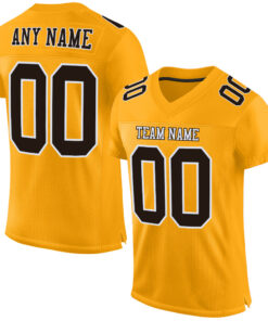 Custom Gold Brown-White Mesh Authentic Football Jersey