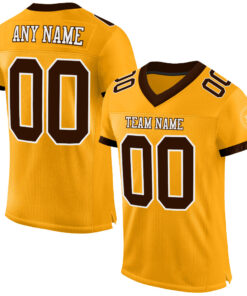 Custom Gold Brown-White Mesh Authentic Football Jersey