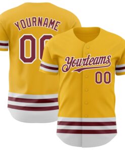 Custom Gold Burgundy-White Line Authentic Baseball Jersey