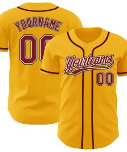 Custom Gold Crimson Cream-Black Authentic Baseball Jersey
