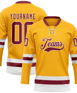 Custom Gold Crimson-White Hockey Lace Neck Jersey