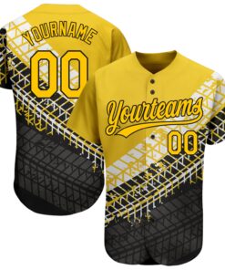 Custom Gold Gold-Black 3D Pattern Design Authentic Baseball Jersey