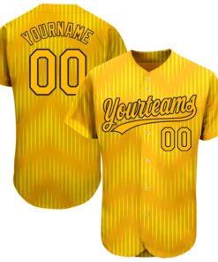 Custom Gold Gold-Black 3D Pattern Design Authentic Baseball Jersey