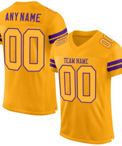 Custom Gold Gold-Purple Mesh Authentic Football Jersey