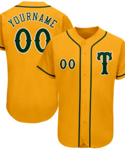 Custom Gold Green-White Authentic Baseball Jersey