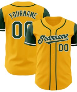 Custom Gold Green-White Authentic Two Tone Baseball Jersey