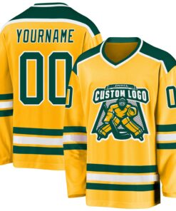 Custom Gold Green-White Hockey Jersey