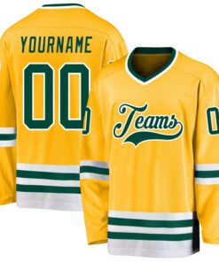 Custom Gold Green-White Hockey Jersey
