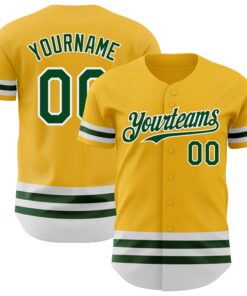 Custom Gold Green-White Line Authentic Baseball Jersey
