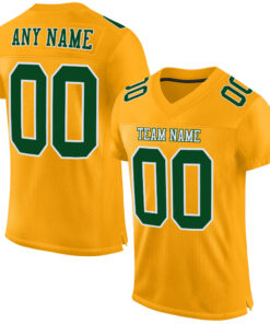 Custom Gold Green-White Mesh Authentic Football Jersey