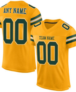 Custom Gold Green-White Mesh Authentic Football Jersey