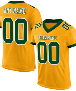 Custom Gold Green-White Mesh Authentic Football Jersey