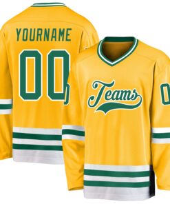 Custom Gold Kelly Green-White Hockey Jersey