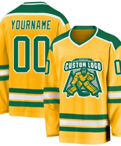 Custom Gold Kelly Green-White Hockey Jersey
