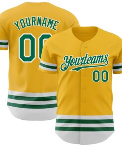 Custom Gold Kelly Green-White Line Authentic Baseball Jersey
