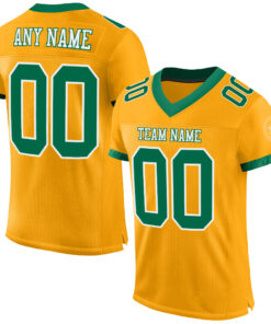 Custom Gold Kelly Green-White Mesh Authentic Football Jersey