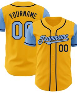Custom Gold Light Blue-Navy Authentic Two Tone Baseball Jersey
