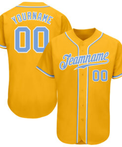 Custom Gold Light Blue-White Authentic Baseball Jersey