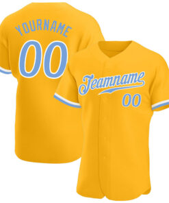 Custom Gold Light Blue-White Authentic Baseball Jersey