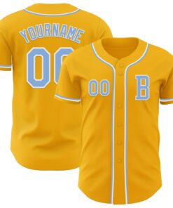 Custom Gold Light Blue-White Authentic Baseball Jersey