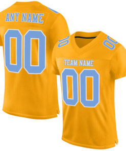 Custom Gold Light Blue-White Mesh Authentic Football Jersey