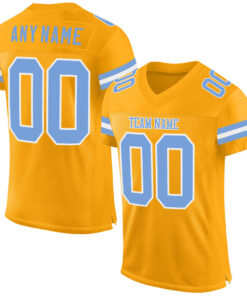 Custom Gold Light Blue-White Mesh Authentic Football Jersey