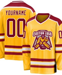 Custom Gold Maroon-White Hockey Jersey