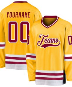 Custom Gold Maroon-White Hockey Jersey