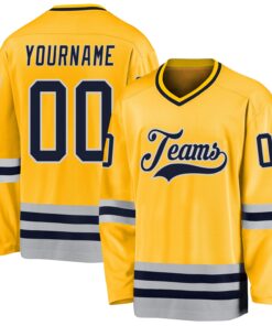 Custom Gold Navy-Gray Hockey Jersey