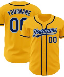 Custom Gold Navy-Light Blue Authentic Baseball Jersey