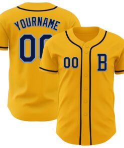 Custom Gold Navy-Light Blue Authentic Baseball Jersey