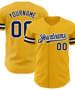 Custom Gold Navy-White Authentic Baseball Jersey