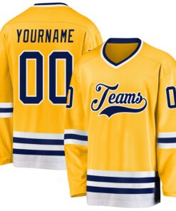 Custom Gold Navy-White Hockey Jersey