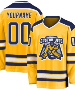 Custom Gold Navy-White Hockey Jersey