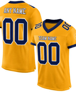 Custom Gold Navy-White Mesh Authentic Football Jersey