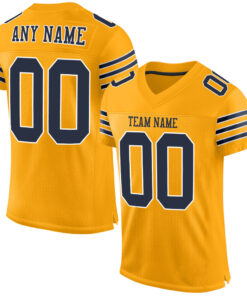 Custom Gold Navy-White Mesh Authentic Football Jersey