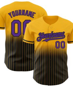Custom Gold Pinstripe Purple-Black Authentic Fade Fashion Baseball Jersey